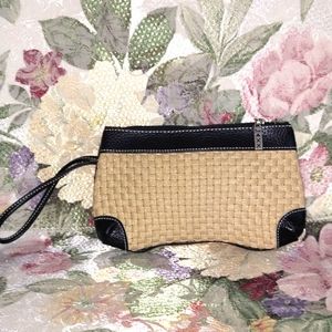 Vintage Maxx New York  Woven Leather Wristlet Zip Pouch Bag